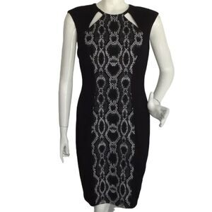 CACHE Dress, 10/12, Black, Snake print, Cutouts, Sleeveless, Career/Workwear